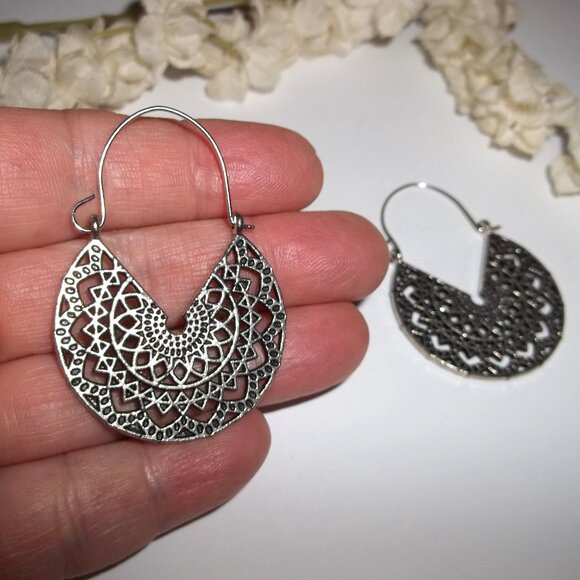 Silver Boho Hoop Earring Bohemian Style Woman Girl Fashion Jewelry Set Pair D217 - Picture 5 of 5